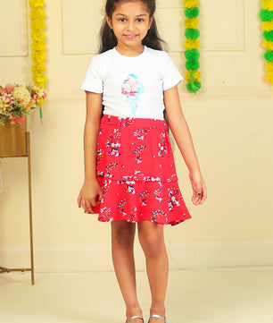 Girls Printed Rayon Flared Skirt
