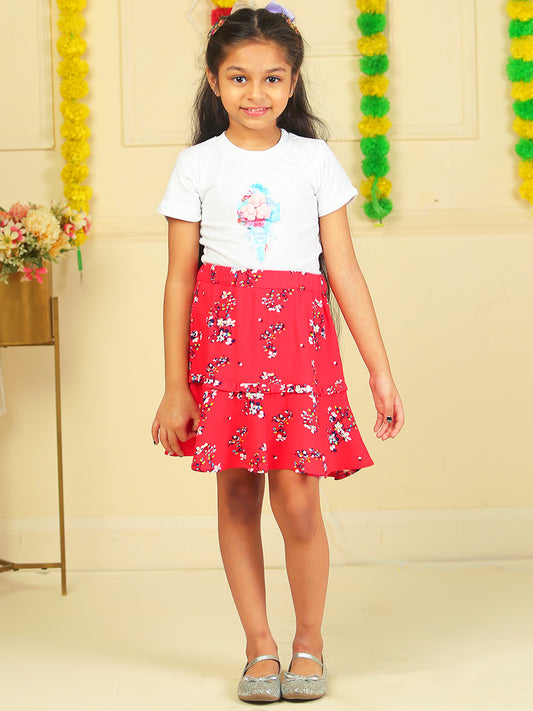 Girls Printed Rayon Flared Skirt