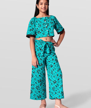 Girls Printed Cotton Top and Palazzo Set