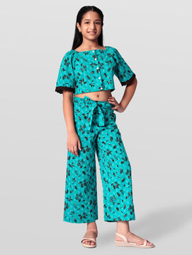 Girls Printed Cotton Top and Palazzo Set