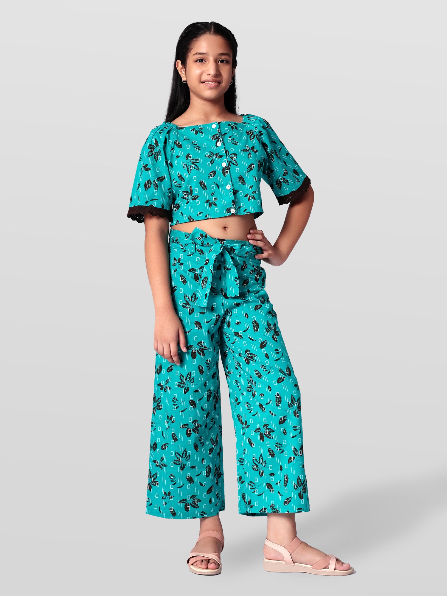 Girls Printed Cotton Top and Palazzo Set