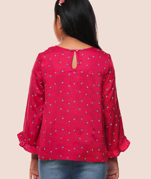 Girls Long Sleeves Rayon Top Maroon