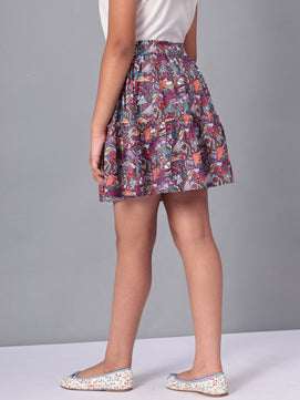 Girls Tiered Skirt in Printed Viscose Rayon