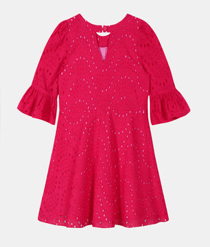 Girls Fuschia Schiffli Dress