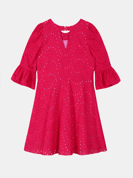 Girls Fuschia Schiffli Dress