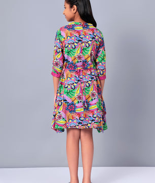 Girls Multicolored Printed Rayon Dress