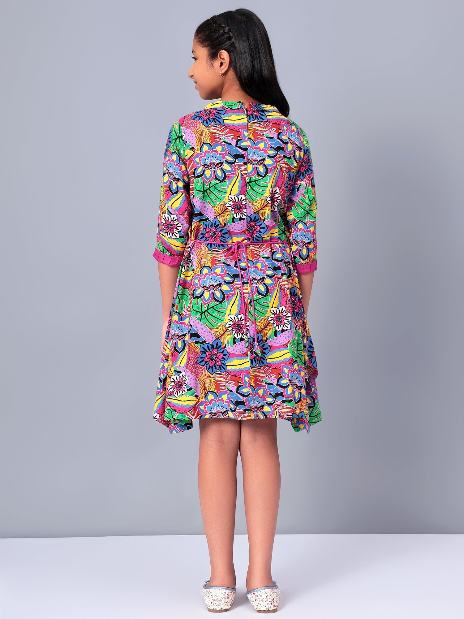 Girls Multicolored Printed Rayon Dress