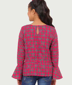 Girls Full Sleeves Top in Check
