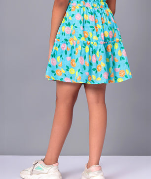 Girls Tiered Skirt in Printed Cotton