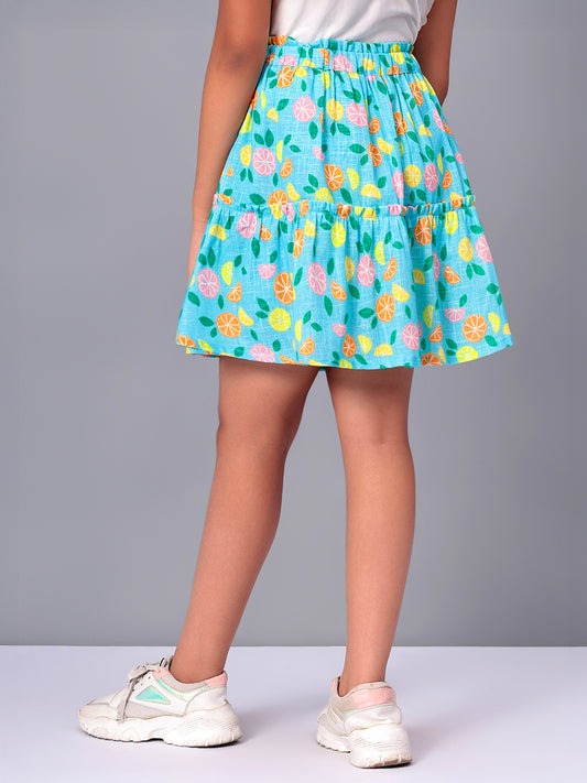 Girls Tiered Skirt in Printed Cotton