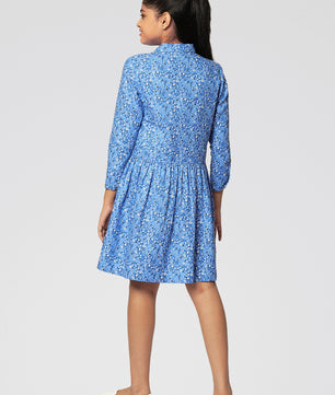 Girls Shirt Style Long Sleeves Dress in Cotton Twill