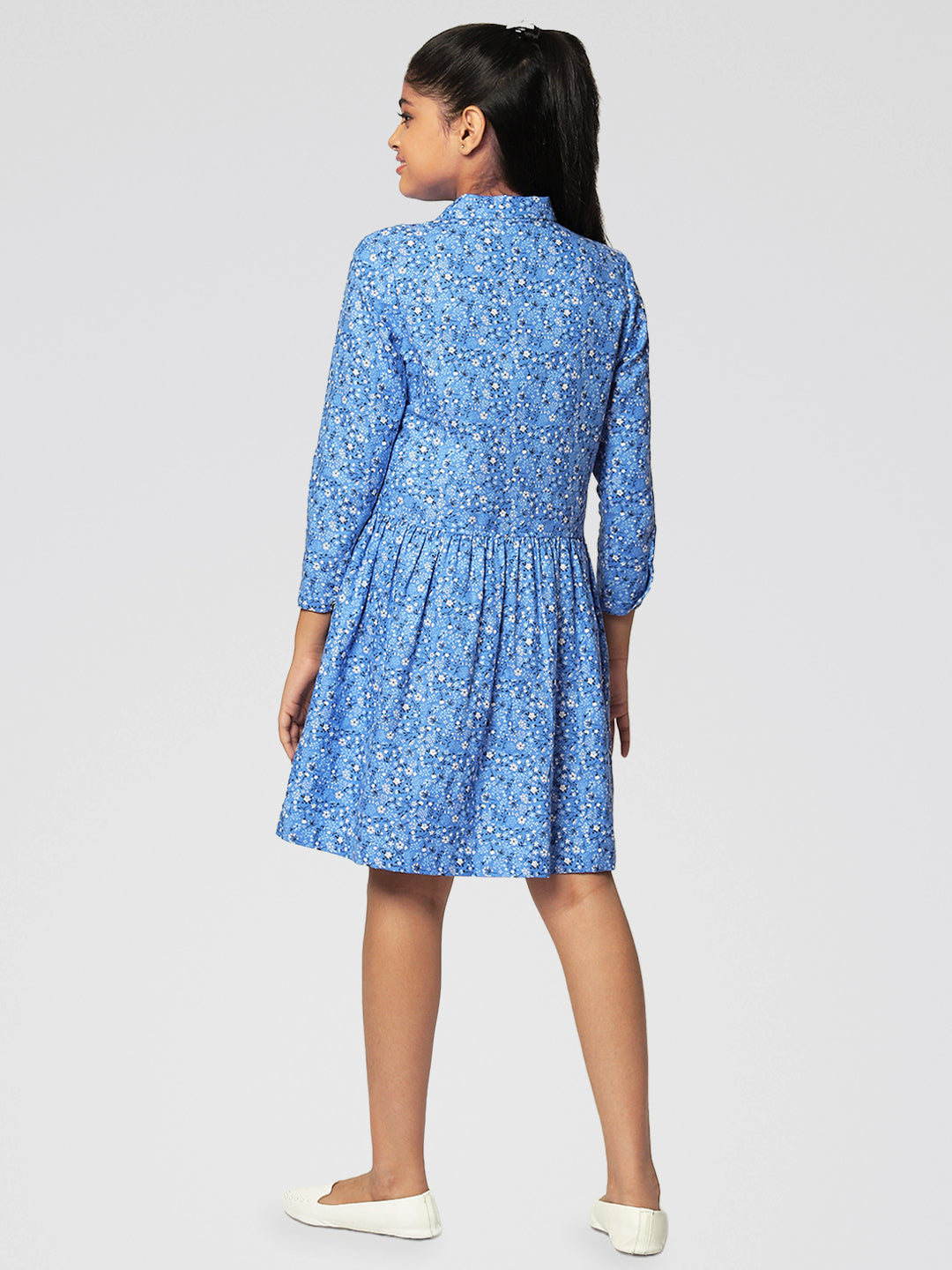 Girls Shirt Style Long Sleeves Dress in Cotton Twill