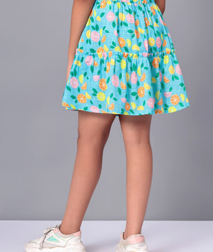 Girls Tiered Skirt in Printed Cotton