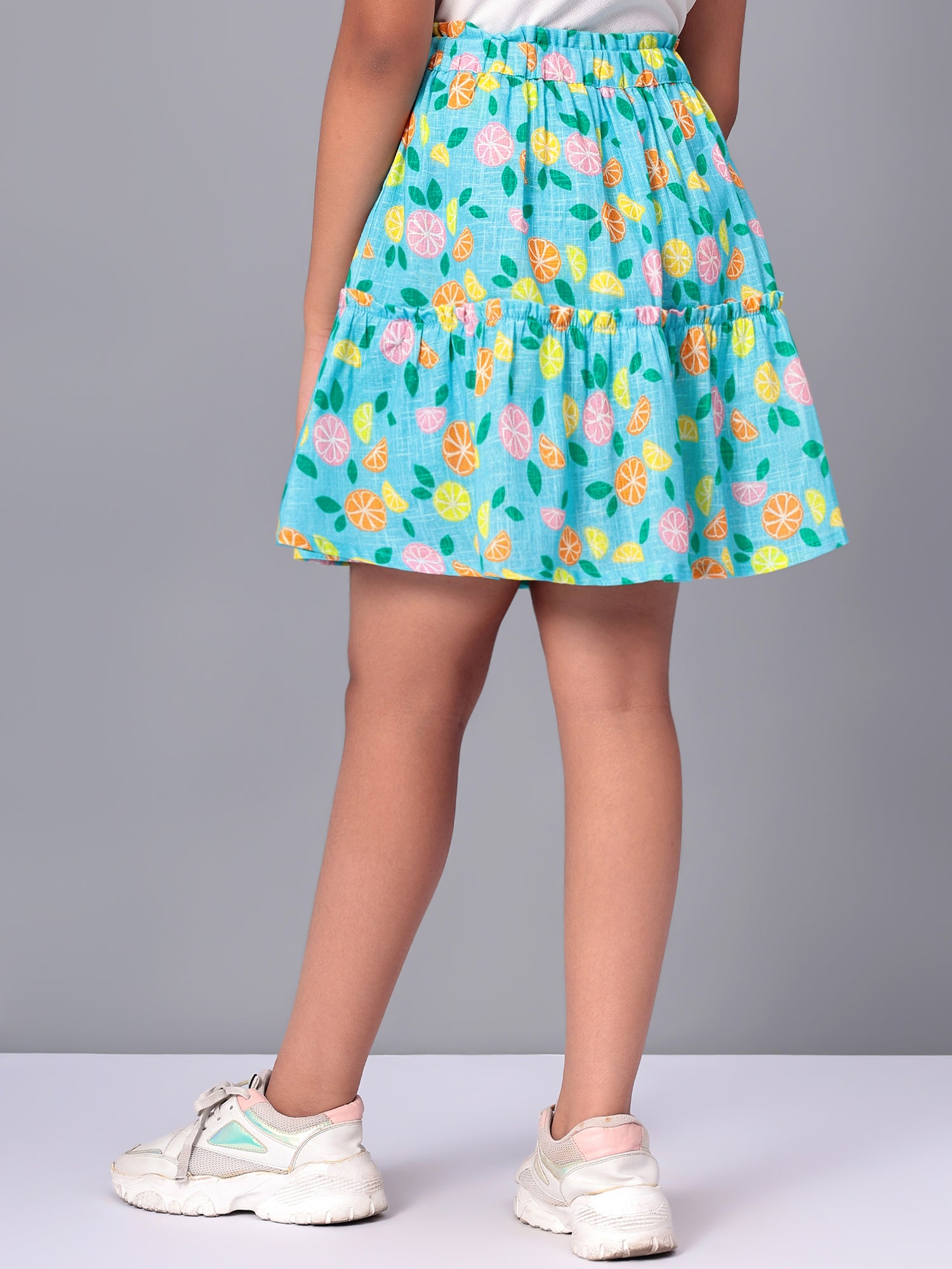Girls Tiered Skirt in Printed Cotton