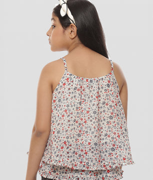 Girls White Printed Georgette Top