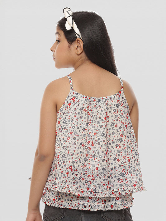 Girls White Printed Georgette Top