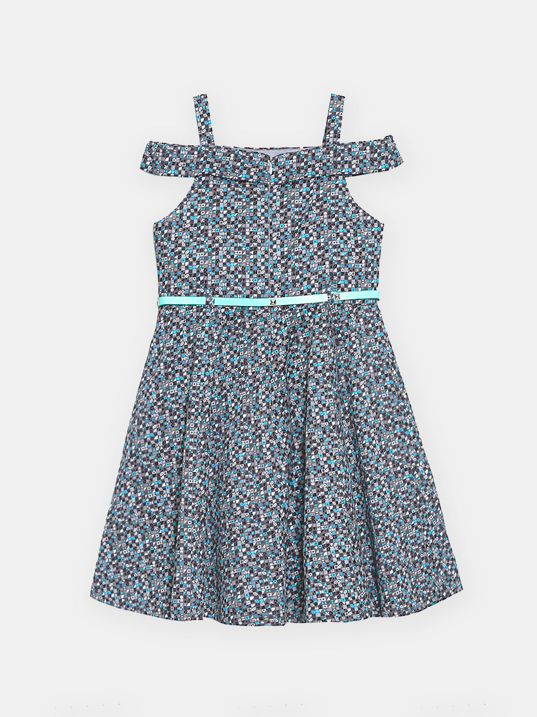 Girls Cold Shoulder Printed Cotton Satin Dress