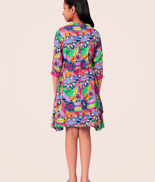 Girls Multicolored Printed Rayon Dress