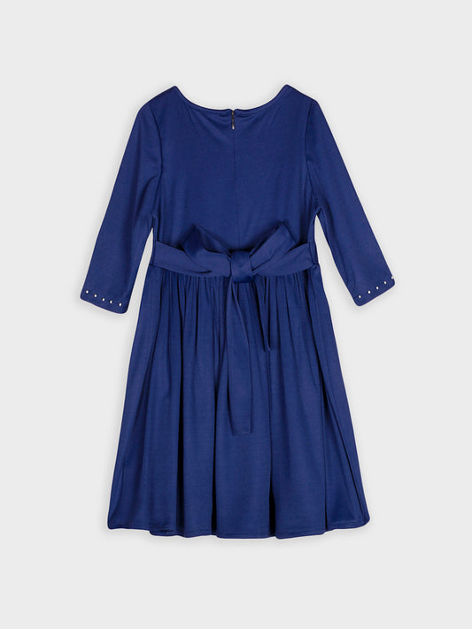 Girls Navy Blue Long Sleeves Dress