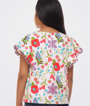 Girls Floral Print Cotton Top