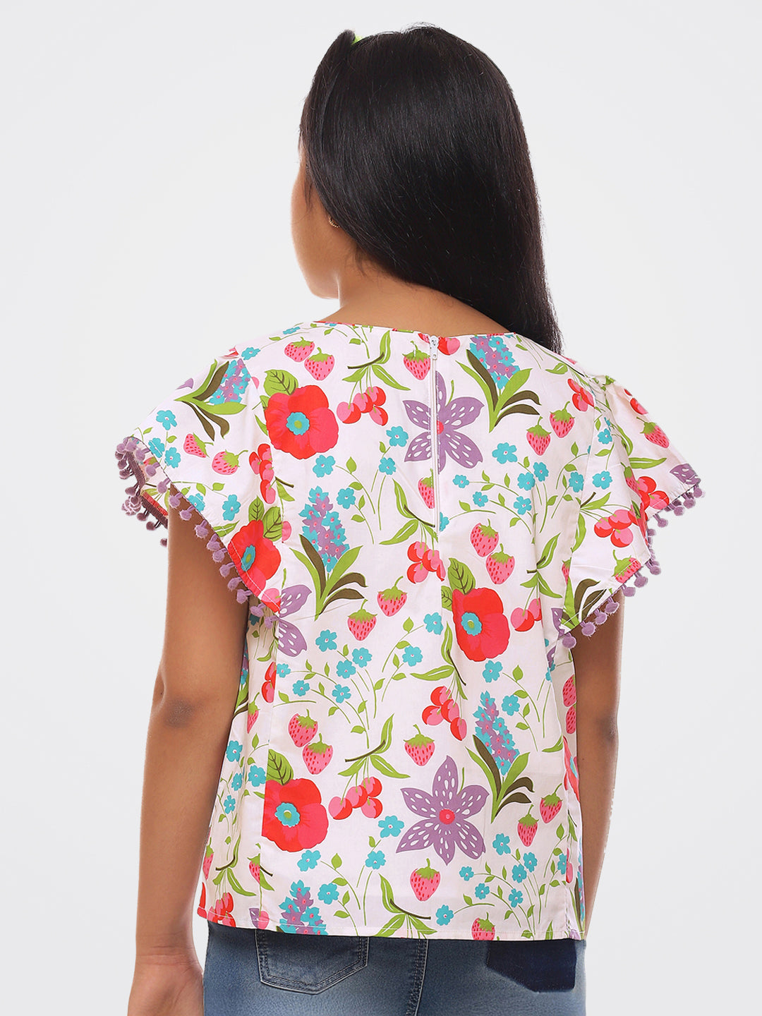 Girls Floral Print Cotton Top