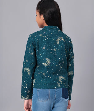 Girls Grey Printed Flannel Jacket