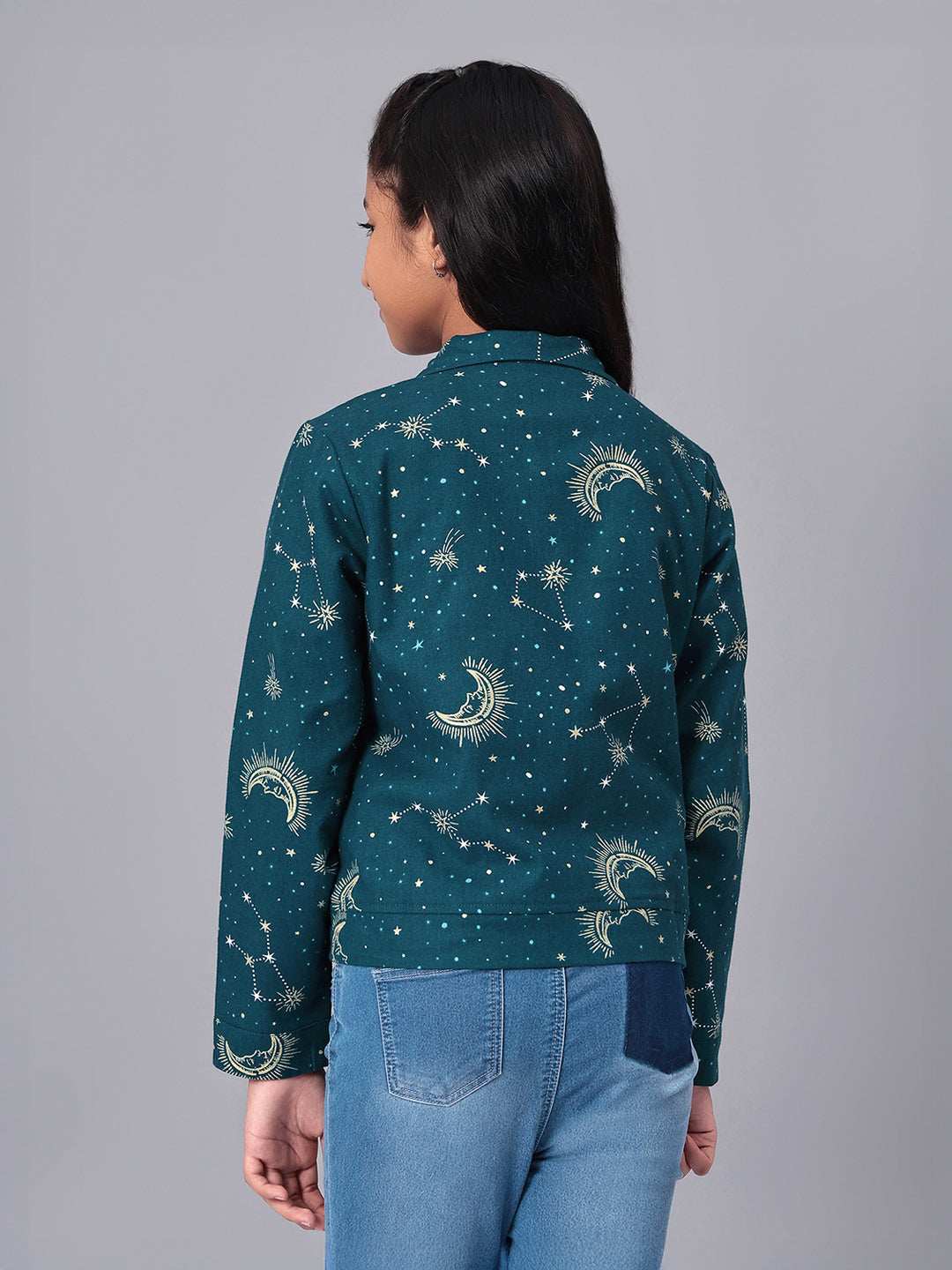 Girls Grey Printed Flannel Jacket