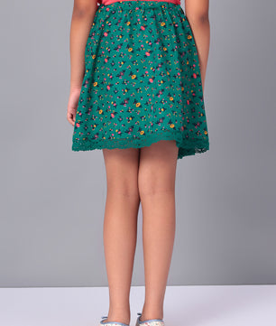 Girls Green Printed Flared Skirt