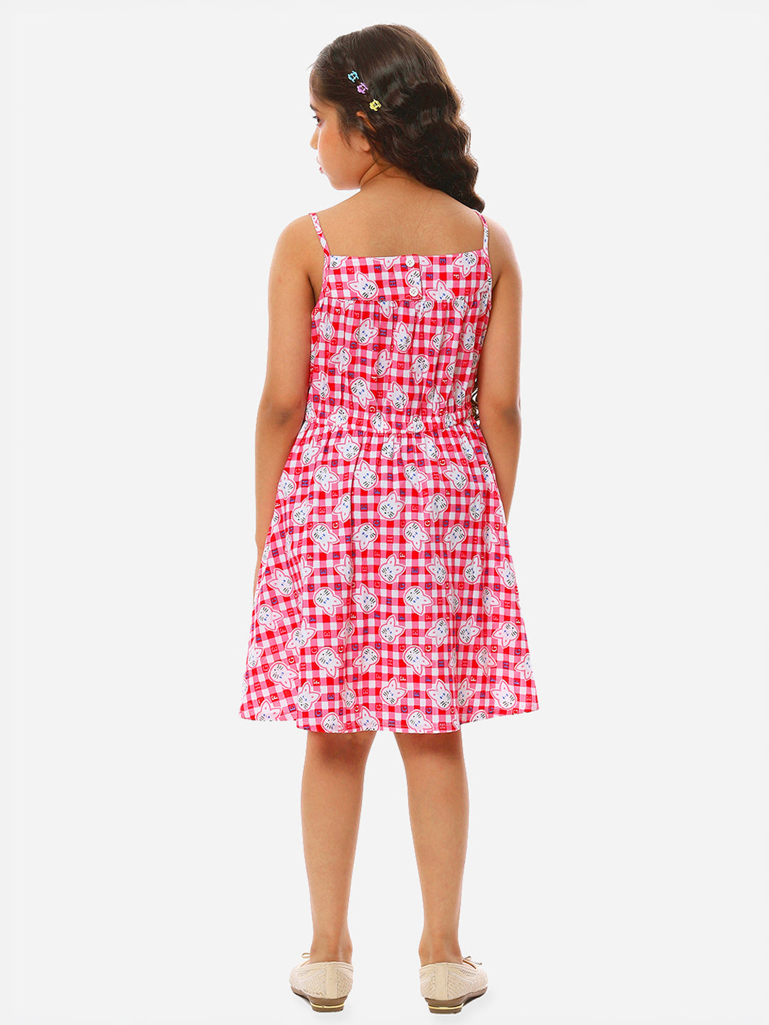 Girls Cat Print Cotton Dress
