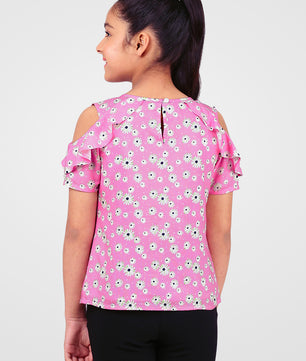 Girls Cold Shoulder Ruffle Top