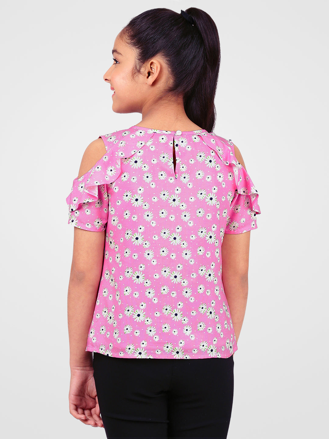 Girls Cold Shoulder Ruffle Top