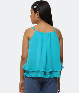 Girls Turquoise Blue Georgette  Top