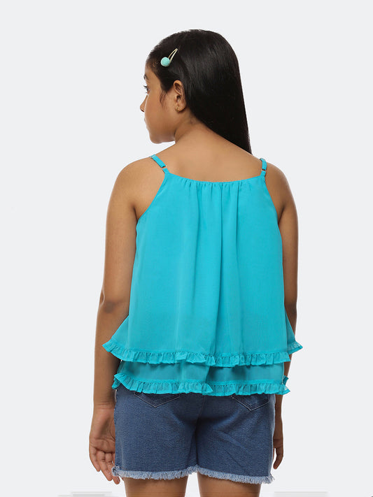 Girls Turquoise Blue Georgette  Top