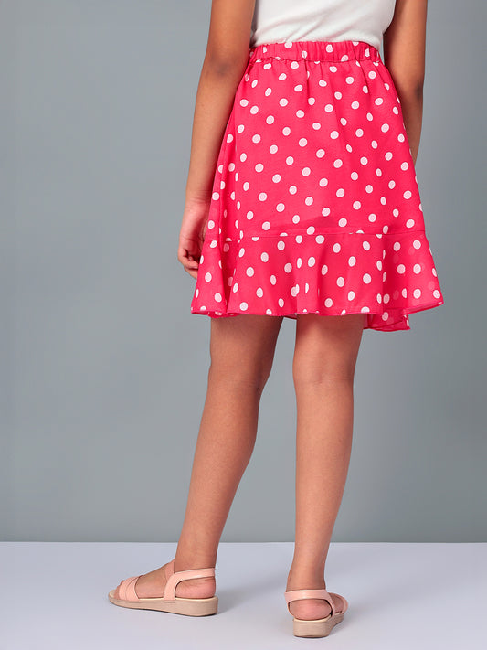 Girls Pink Polka Dotted Georgette Skirt