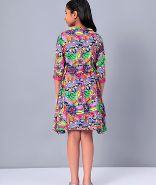 Girls Multicolored Printed Rayon Dress