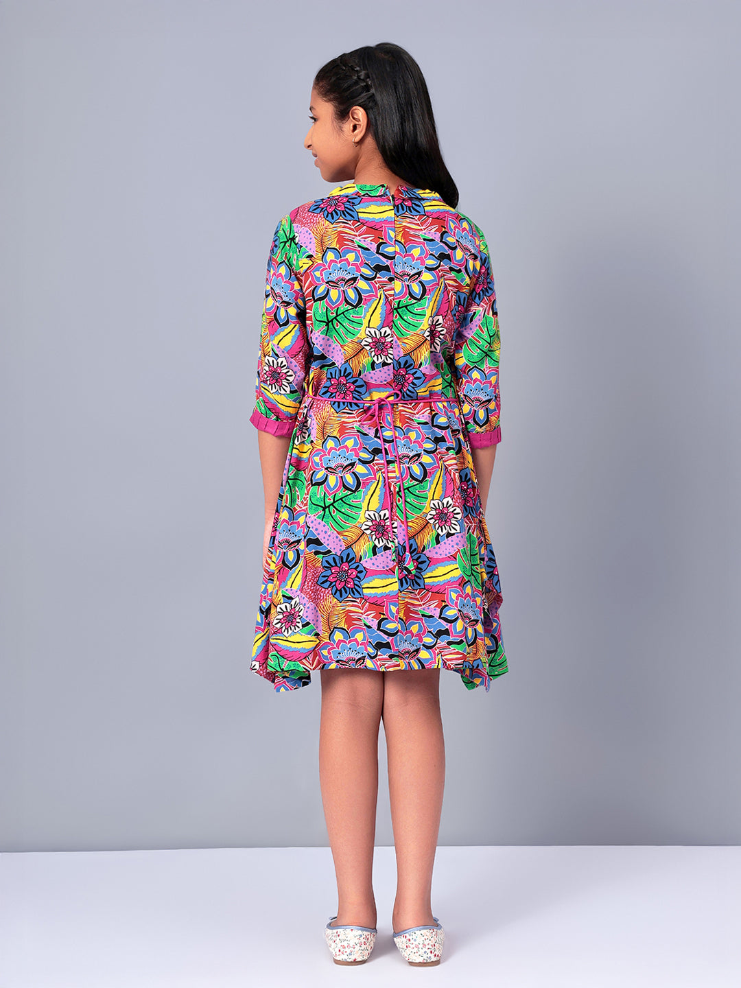 Girls Multicolored Printed Rayon Dress
