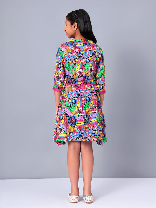 Girls Multicolored Printed Rayon Dress