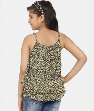 Girls Black Printed Georgette Top