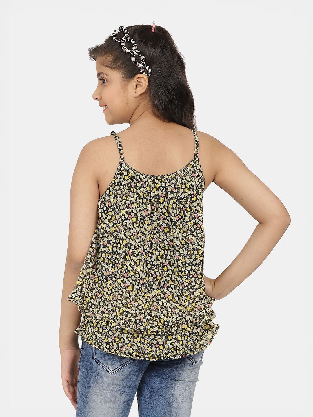 Girls Black Printed Georgette Top