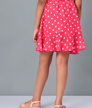 Girls Pink Polka Dotted Georgette Skirt