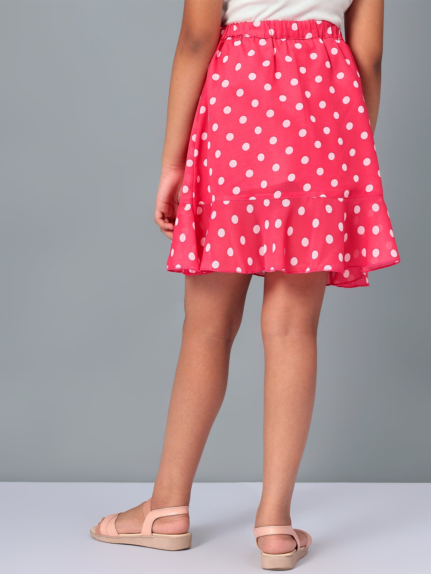 Girls Pink Polka Dotted Georgette Skirt