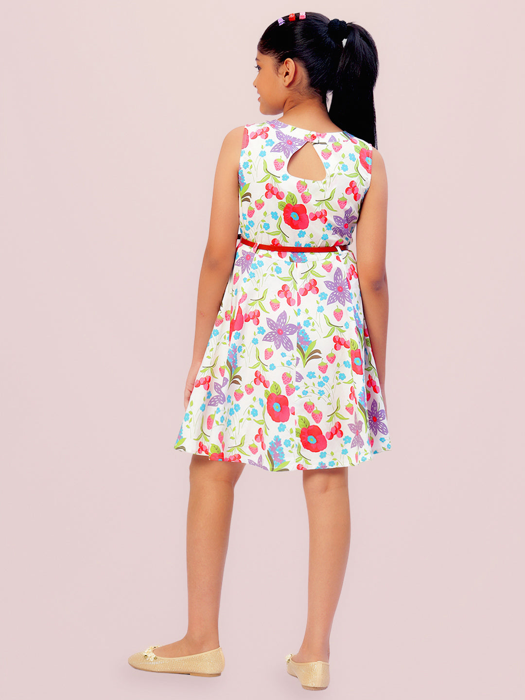 Girls Floral Print Cotton Dress