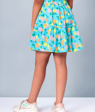 Girls Tiered Skirt in Printed Cotton