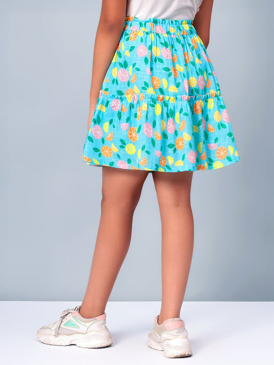 Girls Tiered Skirt in Printed Cotton