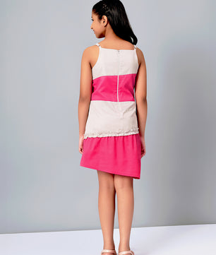 Girls Color Blocked Dress in Glazed Cotton