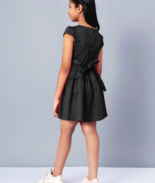 Girls Cotton Satin Dress in Black Color