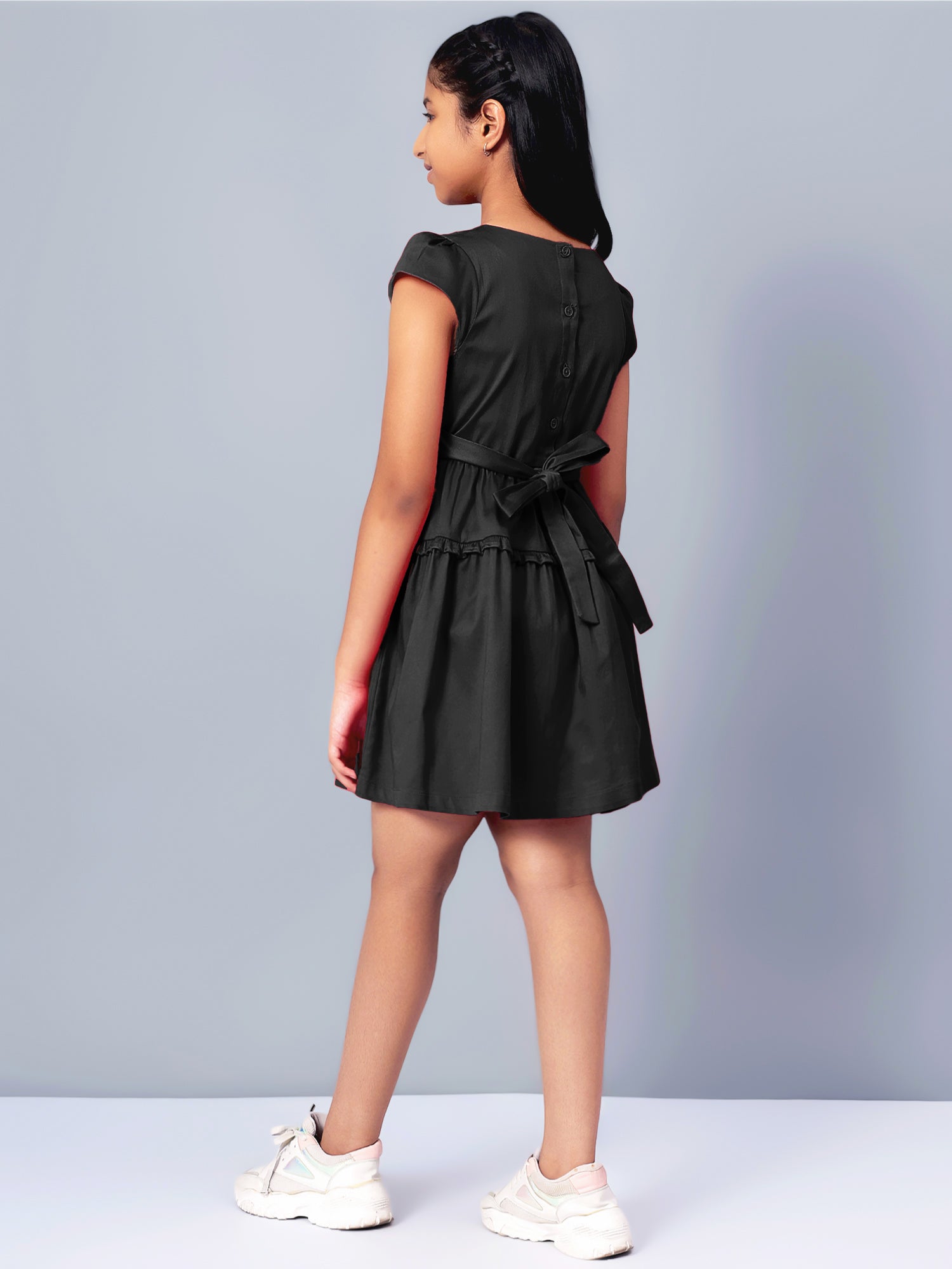 Girls Cotton Satin Dress in Black Color