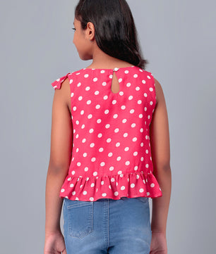 Girls Pink Polka Dotted Georgette Top