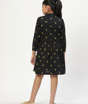 Girls Shirt Style Long Sleeves Dress in Cotton