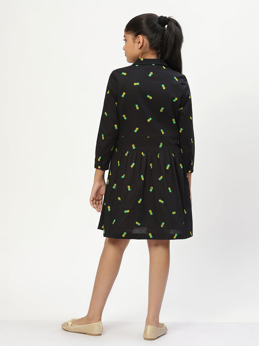 Girls Shirt Style Long Sleeves Dress in Cotton